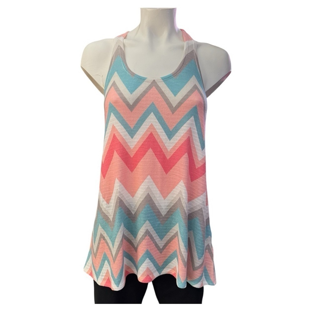 Enti women’s small peach teal gray Aqua knit chevron sleeveless razorback tunic